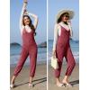 Ekouaer Jumpsuits for Women Sleeveless Spaghetti Strap Ribbed Overall Jumpsuit V Neck Summer Romper with Pockets 2025(Wine Red)
