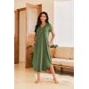 Ekouaer Long Nightgowns for Women Button Night Gowns Short Sleeve Sleepwear Full Length Sleep Shirts With Pockets S-2XL(Army Green)