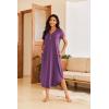 Ekouaer Long Nightgowns for Women Button Night Gowns Short Sleeve Sleepwear Full Length Sleep Shirts With Pockets S-2XL(Eggplant Purple)