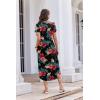 Ekouaer Long Nightgowns for Women Button Night Gowns Short Sleeve Sleepwear Full Length Sleep Shirts With Pockets S-2XL(Flower Black)