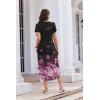 Ekouaer Long Nightgowns for Women Button Night Gowns Short Sleeve Sleepwear Full Length Sleep Shirts With Pockets S-2XL(Flower Black Pink)