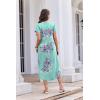 Ekouaer Long Nightgowns for Women Button Night Gowns Short Sleeve Sleepwear Full Length Sleep Shirts With Pockets S-2XL(Flower Light Blue)