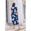 Ekouaer Long Nightgowns for Women Button Night Gowns Short Sleeve Sleepwear Full Length Sleep Shirts With Pockets S-2XL(Flower Navy Blue)