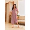 Ekouaer Long Nightgowns for Women Button Night Gowns Short Sleeve Sleepwear Full Length Sleep Shirts With Pockets S-2XL(Gray Purple Red)