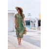 Ekouaer Long Nightgowns for Women Button Night Gowns Short Sleeve Sleepwear Full Length Sleep Shirts With Pockets S-2XL(Green Ethnic Style)