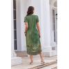 Ekouaer Long Nightgowns for Women Button Night Gowns Short Sleeve Sleepwear Full Length Sleep Shirts With Pockets S-2XL(Green Ethnic Style)