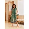 Ekouaer Long Nightgowns for Women Button Night Gowns Short Sleeve Sleepwear Full Length Sleep Shirts With Pockets S-2XL(Green Ethnic Style)