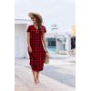 Ekouaer Long Nightgowns for Women Button Night Gowns Short Sleeve Sleepwear Full Length Sleep Shirts With Pockets S-2XL(Grid)