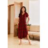 Ekouaer Long Nightgowns for Women Button Night Gowns Short Sleeve Sleepwear Full Length Sleep Shirts With Pockets S-2XL(Grid)