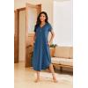 Ekouaer Long Nightgowns for Women Button Night Gowns Short Sleeve Sleepwear Full Length Sleep Shirts With Pockets S-2XL(Navy)