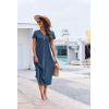 Ekouaer Long Nightgowns for Women Button Night Gowns Short Sleeve Sleepwear Full Length Sleep Shirts With Pockets S-2XL(Navy)