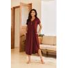 Ekouaer Long Nightgowns for Women Button Night Gowns Short Sleeve Sleepwear Full Length Sleep Shirts With Pockets S-2XL(Wine Red)