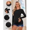 Ekouaer Maternity Long Sleeve Shirt 3 Pack Crewneck Pregnancy Tops Casual Tee Side Ruched Clothes(3pcs Black / Brown / White)