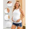 Ekouaer Maternity Tank Tops 3 Pack Womens Ribbed Pregnancy Shirts Crew Neck Ruched Side Mama Clothes S-XXL(3pcs Black/ Brown/ White)