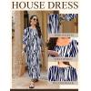 Ekouaer Moo Moos for Women 3/4 Sleeve Long Nightgowns House Dresses with Pocket S-3XL(Blue Stripes)