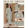 Ekouaer Moo Moos for Women 3/4 Sleeve Long Nightgowns House Dresses with Pocket S-3XL(Green Leaves)