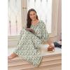 Ekouaer Moo Moos for Women 3/4 Sleeve Long Nightgowns House Dresses with Pocket S-3XL(Green Leaves)