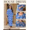 Ekouaer Moo Moos for Women 3/4 Sleeve Long Nightgowns House Dresses with Pocket S-3XL(Light Blue Flower)