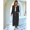 Ekouaer Women Long House Coat Zipper Front Robes Full Length Nightgowns with Pockets Striped Loungewear S-4XL(Black)