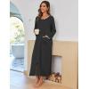 Ekouaer Women Long House Coat Zipper Front Robes Full Length Nightgowns with Pockets Striped Loungewear S-4XL(Black)