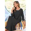 Ekouaer Women Long House Coat Zipper Front Robes Full Length Nightgowns with Pockets Striped Loungewear S-4XL(Black)