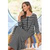 Ekouaer Women Long House Coat Zipper Front Robes Full Length Nightgowns with Pockets Striped Loungewear S-4XL(Black Stripes)