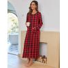 Ekouaer Women Long House Coat Zipper Front Robes Full Length Nightgowns with Pockets Striped Loungewear S-4XL(Black and Red Plaid)
