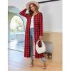 Ekouaer Women Long House Coat Zipper Front Robes Full Length Nightgowns with Pockets Striped Loungewear S-4XL(Black and Red Plaid)