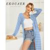 Ekouaer Women Long House Coat Zipper Front Robes Full Length Nightgowns with Pockets Striped Loungewear S-4XL(Blue)