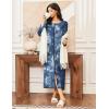 Ekouaer Women Long House Coat Zipper Front Robes Full Length Nightgowns with Pockets Striped Loungewear S-4XL(Blue Tie Dye)