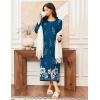 Ekouaer Women Long House Coat Zipper Front Robes Full Length Nightgowns with Pockets Striped Loungewear S-4XL(Blue White Floral)