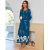 Ekouaer Women Long House Coat Zipper Front Robes Full Length Nightgowns with Pockets Striped Loungewear S-4XL(Blue White Floral)