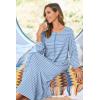 Ekouaer Women Long House Coat Zipper Front Robes Full Length Nightgowns with Pockets Striped Loungewear S-4XL(Blue and White Stripes)
