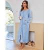 Ekouaer Women Long House Coat Zipper Front Robes Full Length Nightgowns with Pockets Striped Loungewear S-4XL(Blue and White Stripes)