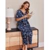 Ekouaer Women Long House Coat Zipper Front Robes Full Length Nightgowns with Pockets Striped Loungewear S-4XL(Dark Blue Flower)