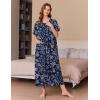 Ekouaer Women Long House Coat Zipper Front Robes Full Length Nightgowns with Pockets Striped Loungewear S-4XL(Dark Blue Flower)