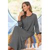 Ekouaer Women Long House Coat Zipper Front Robes Full Length Nightgowns with Pockets Striped Loungewear S-4XL(Dark Grey)