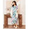Ekouaer Women Long House Coat Zipper Front Robes Full Length Nightgowns with Pockets Striped Loungewear S-4XL(Green Floral)