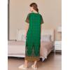 Ekouaer Women Long House Coat Zipper Front Robes Full Length Nightgowns with Pockets Striped Loungewear S-4XL(Green Leaves)