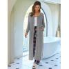 Ekouaer Women Long House Coat Zipper Front Robes Full Length Nightgowns with Pockets Striped Loungewear S-4XL(Light Grey)
