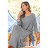 Ekouaer Women Long House Coat Zipper Front Robes Full Length Nightgowns with Pockets Striped Loungewear S-4XL(Light Grey)