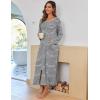 Ekouaer Women Long House Coat Zipper Front Robes Full Length Nightgowns with Pockets Striped Loungewear S-4XL(Light Grey Stripes)