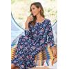 Ekouaer Women Long House Coat Zipper Front Robes Full Length Nightgowns with Pockets Striped Loungewear S-4XL(Navy Blue Floral)
