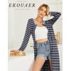 Ekouaer Women Long House Coat Zipper Front Robes Full Length Nightgowns with Pockets Striped Loungewear S-4XL(Navy Blue Stripes)
