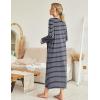 Ekouaer Women Long House Coat Zipper Front Robes Full Length Nightgowns with Pockets Striped Loungewear S-4XL(Navy Blue Stripes)