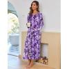 Ekouaer Women Long House Coat Zipper Front Robes Full Length Nightgowns with Pockets Striped Loungewear S-4XL(Purple Floral)