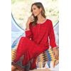 Ekouaer Women Long House Coat Zipper Front Robes Full Length Nightgowns with Pockets Striped Loungewear S-4XL(Red Feather)