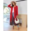 Ekouaer Women Long House Coat Zipper Front Robes Full Length Nightgowns with Pockets Striped Loungewear S-4XL(Red Feather)