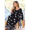 Ekouaer Women Long House Coat Zipper Front Robes Full Length Nightgowns with Pockets Striped Loungewear S-4XL(White Butterfly)