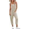 Ekouaer Jumpsuits for Women Sleeveless Spaghetti Strap Ribbed Overall Jumpsuit V Neck Summer Romper with Pockets 2025(Khaki)